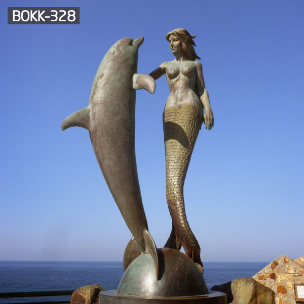 Life Size Bronze Mermaid Statue with Dolphin Sculpture for Sale — BOKK-328