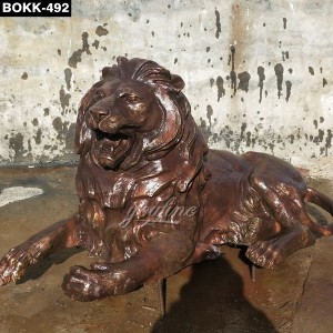  » Antique Style Bronze Lying Lion Statue for Porch Decor BOKK-492