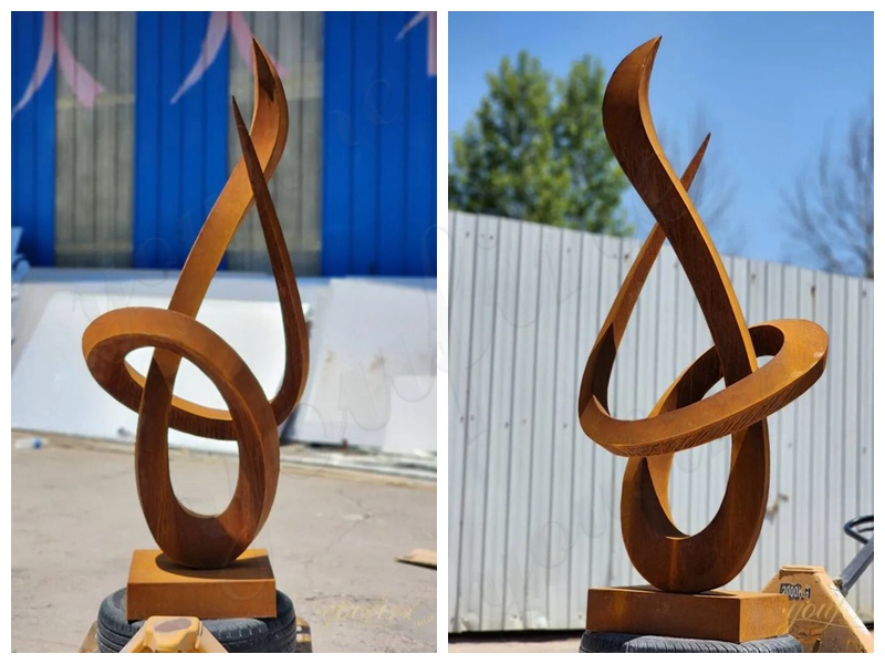 abstract corten steel growth sculpture