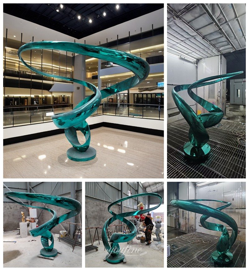 abstract green winding stainless steel sculpture details from YouFine factory
