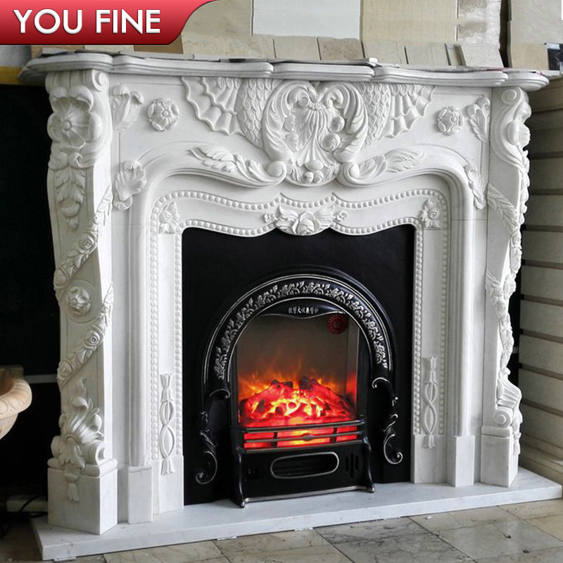 Hand carved french style white marble fireplace mantels for sale MFP-01