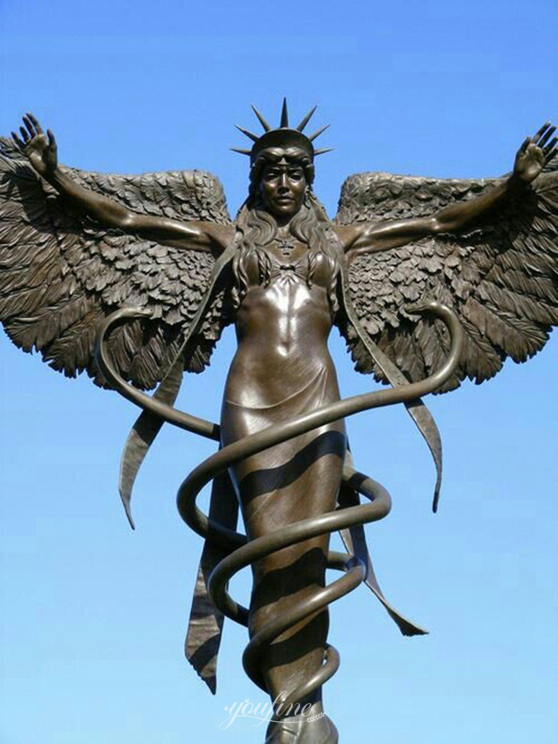 angel with snake bronze statue Caduceus Statue