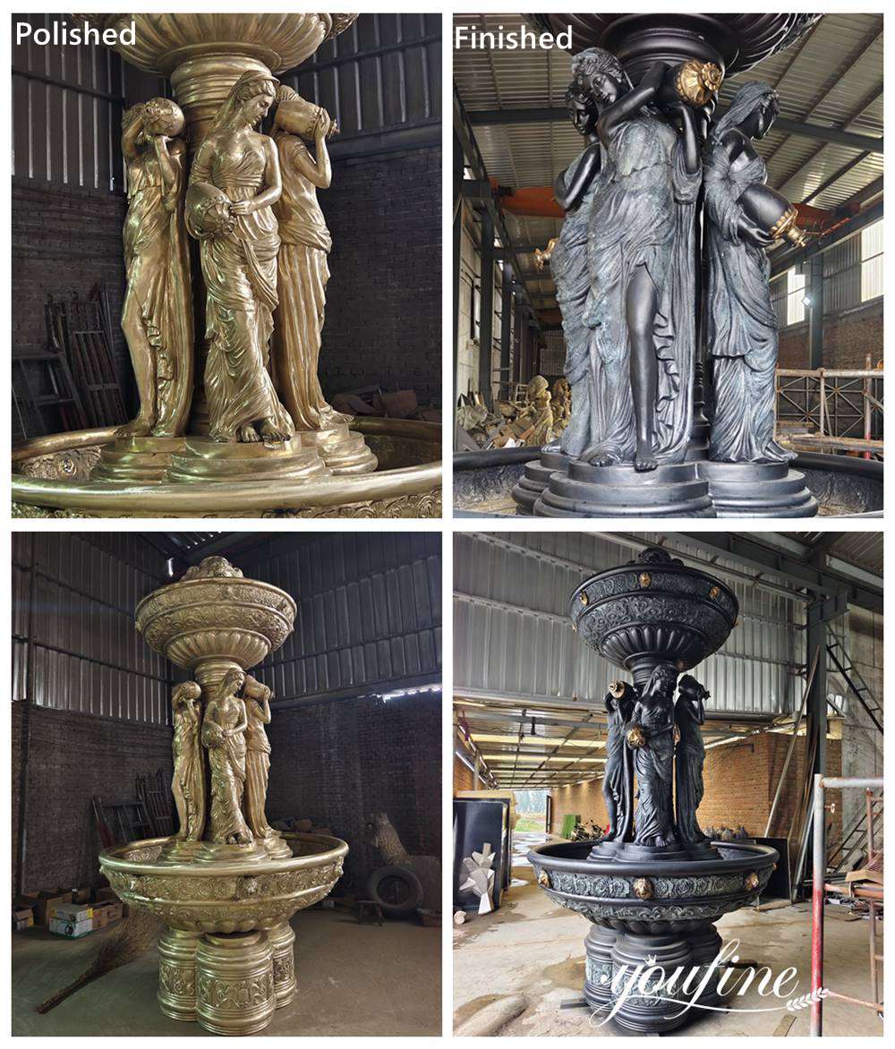antique bronze female pouring water fountain casting process