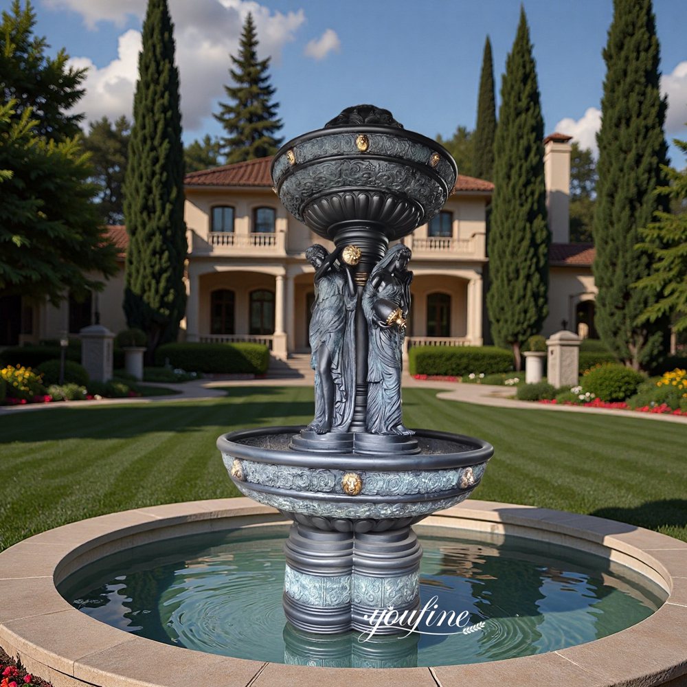 antique bronze female pouring water fountain for villa decor