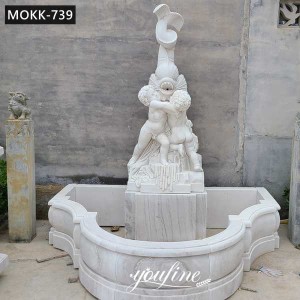 Hand Carved Garden Marble Fountain with Boy Holding Fish for Sale MOKK-739
