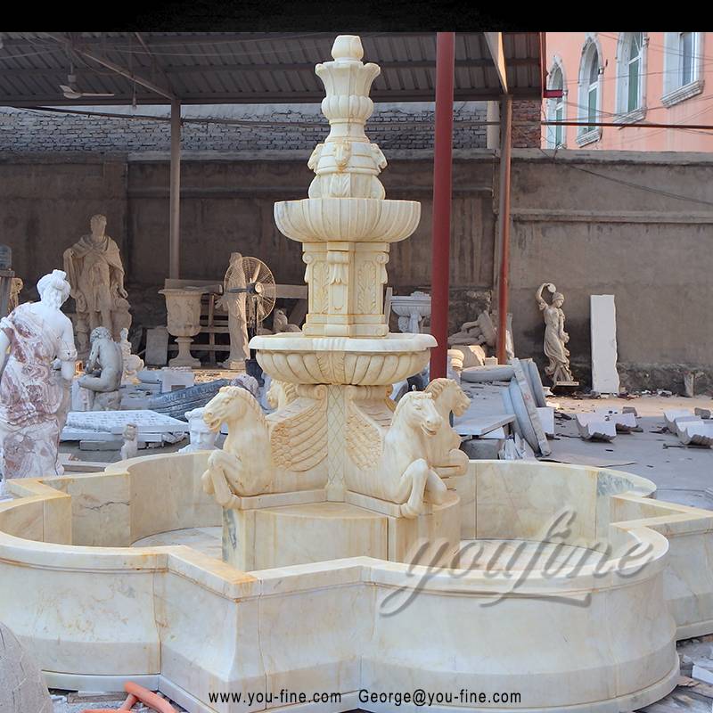  » Hand carved yellow marble water fountains with horse statues Featured Image
