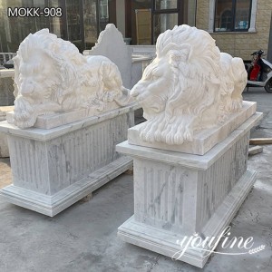  » Natural White Marble Lion Statue for Front Porch Factory Supply MOKK-908