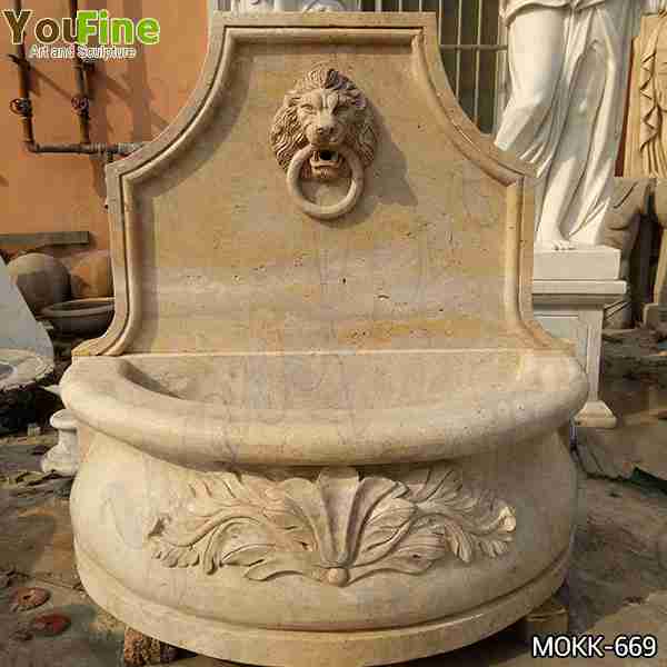 Antique Hand Carved Marble Wall Fountain with Lion Head Statue for Sale Mokk-669