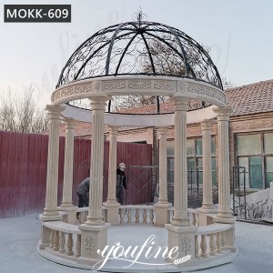  » Hand Carved Beige Marble Gazebo with Iron Top for Sale MOKK-609