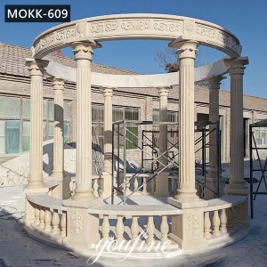  » Hand Carved Beige Marble Gazebo with Iron Top for Sale MOKK-609