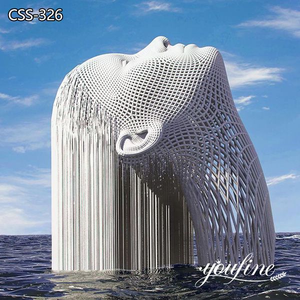 Modern Stainless Steel Wire Sculpture Woman Washing Hair Pool Decor for Sale