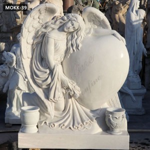 Hand carved Beloved Marble Angel Headstone with Heart Design for Sale