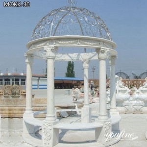  » Outdoor Garden White Marble Gazebo with Silver Metal Top for Sale MOKK-30