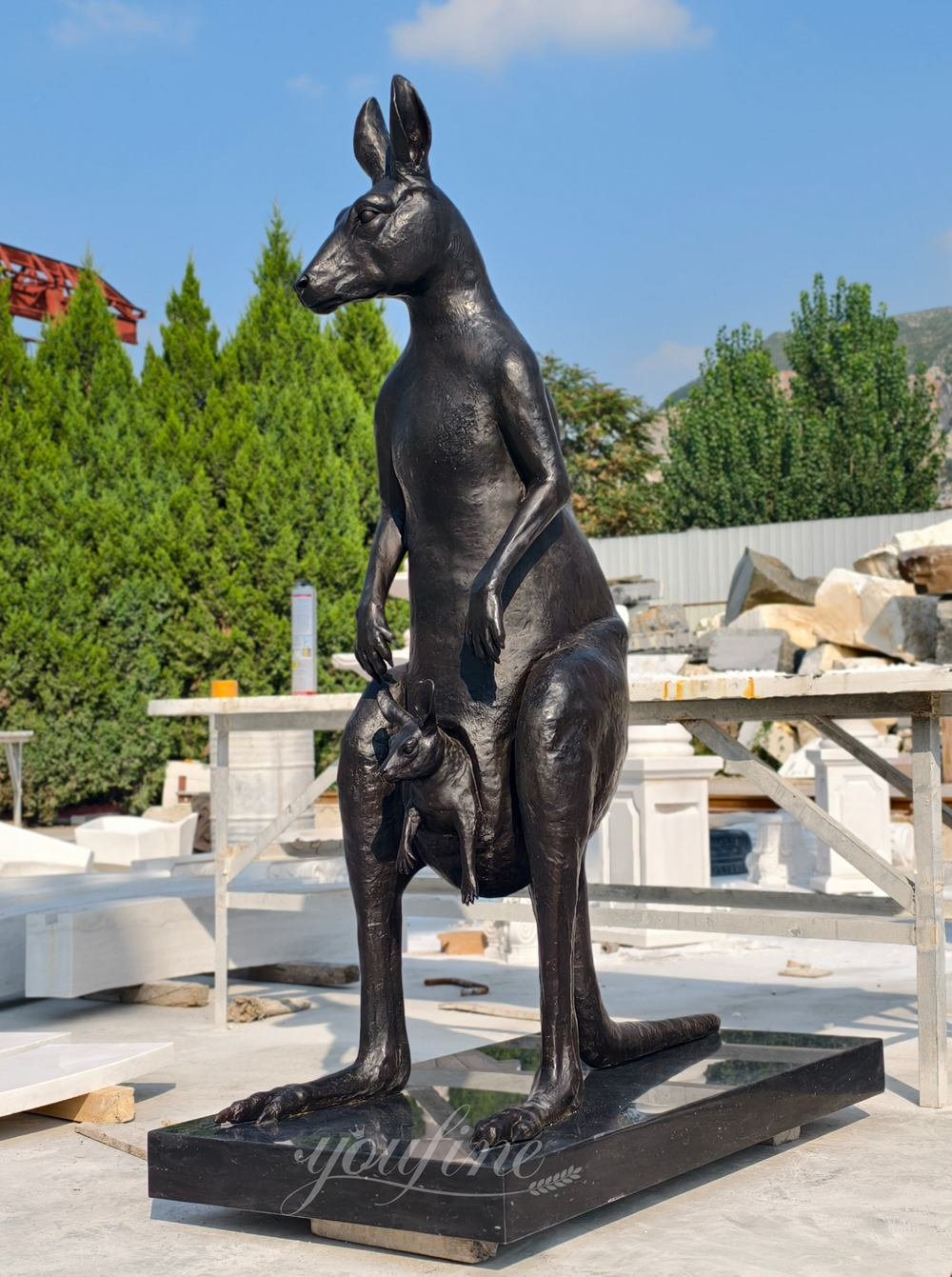black marble kangaroo sculpture