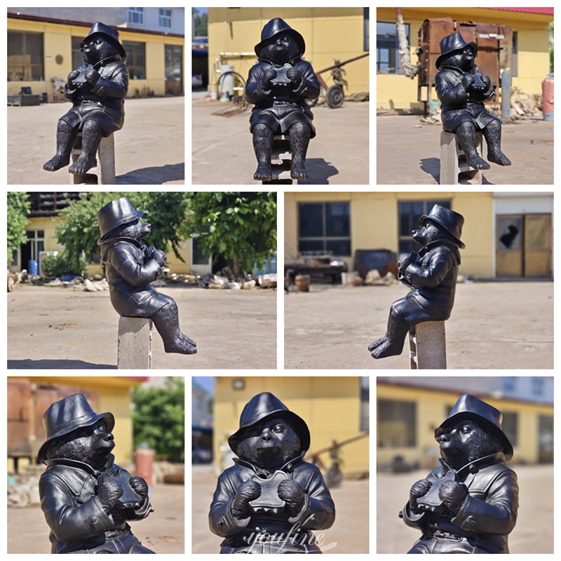 black sitting bronze Paddington bear sculpture details