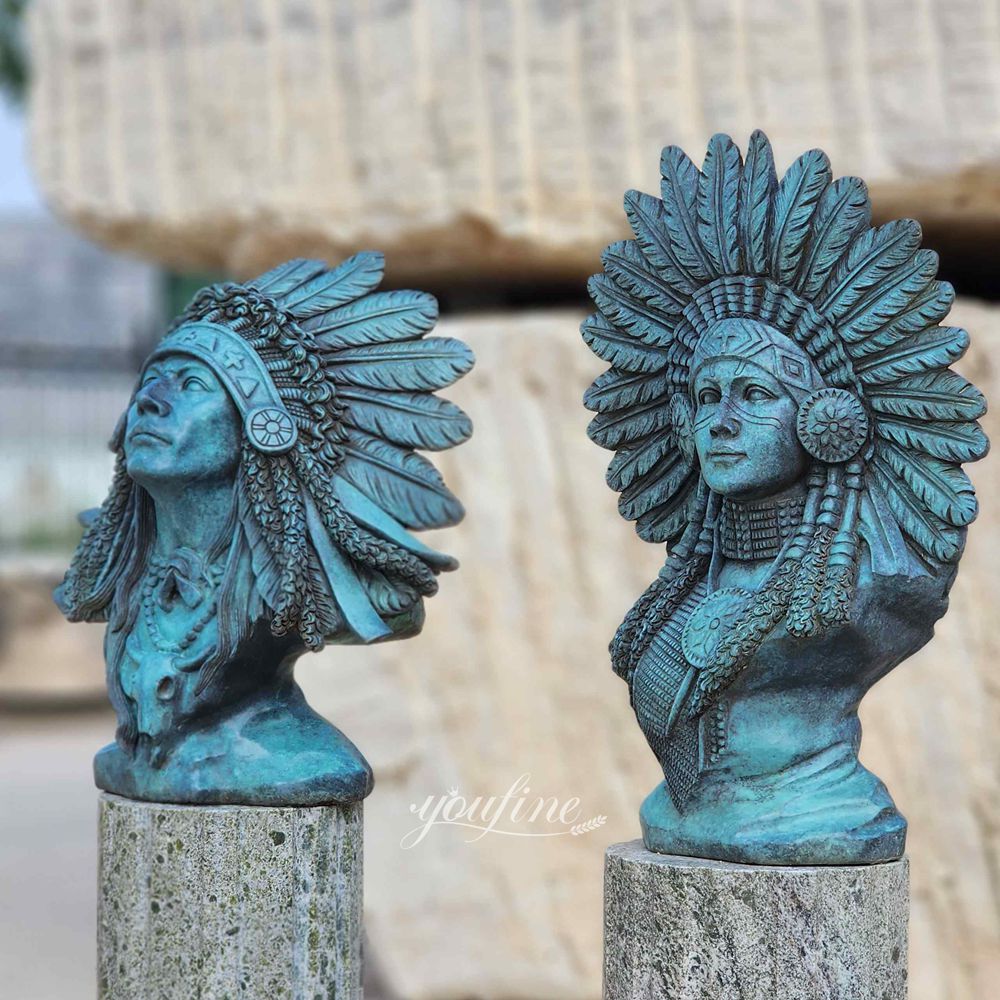 blue patina on bronze bust sculpture