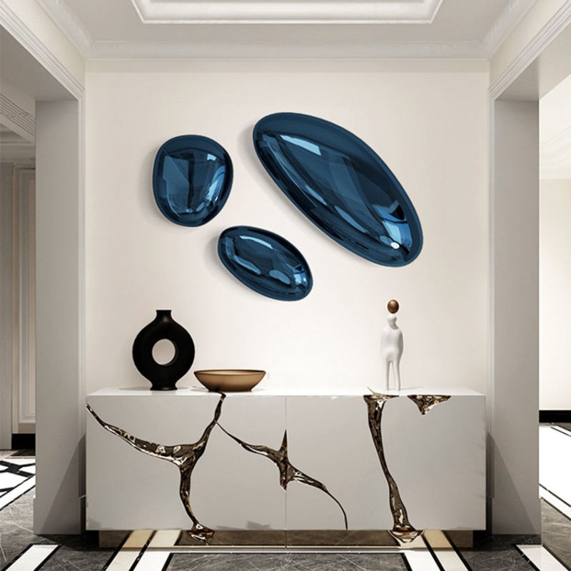 blue stainless steel water drop wall art sculpture