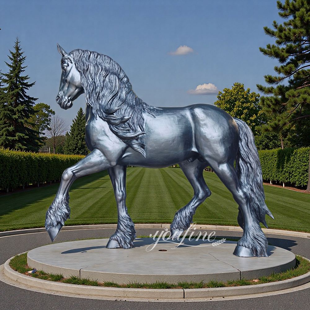 brass Vladimir Heavy Draft horse sculpture for circular driveway decor