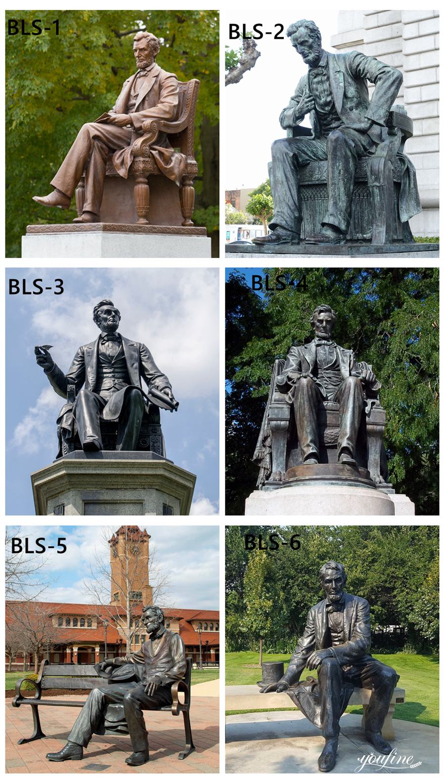bronze Abraham Lincoln sitting statues
