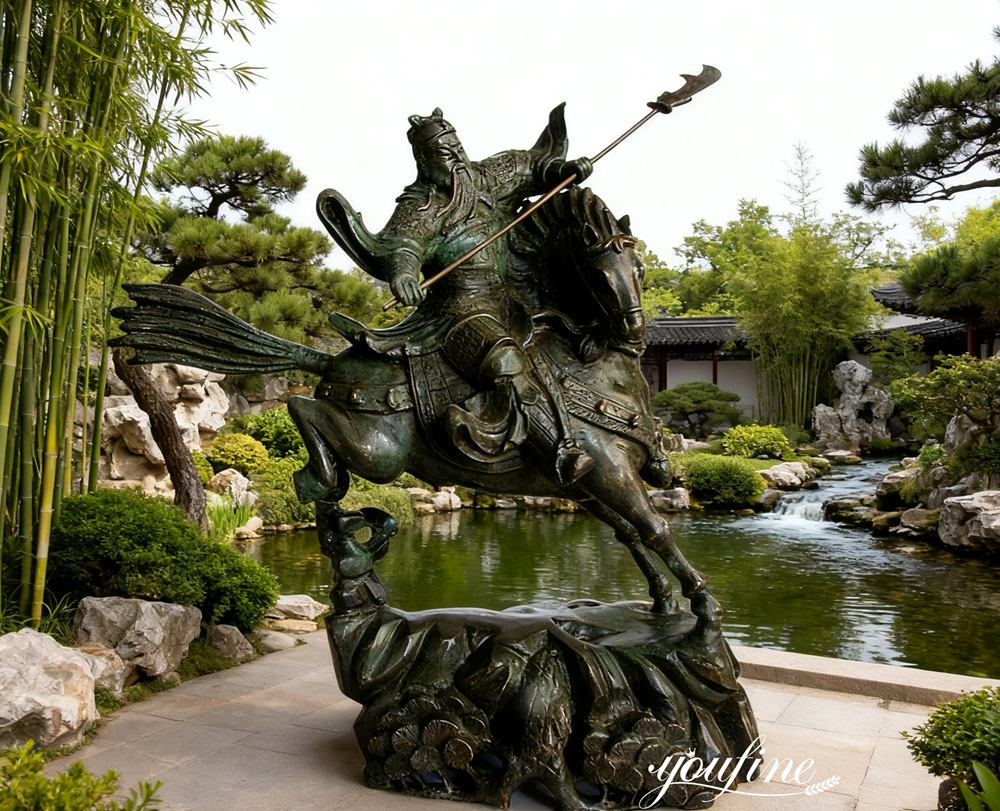 bronze Guan Yu on horseback statue for Chinese courtyard decor