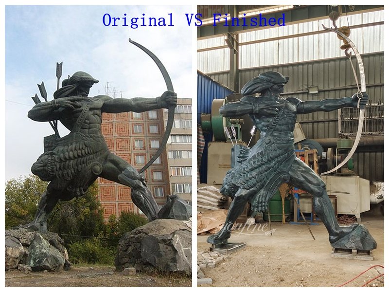 bronze archer statue original work and finished work comparison photo