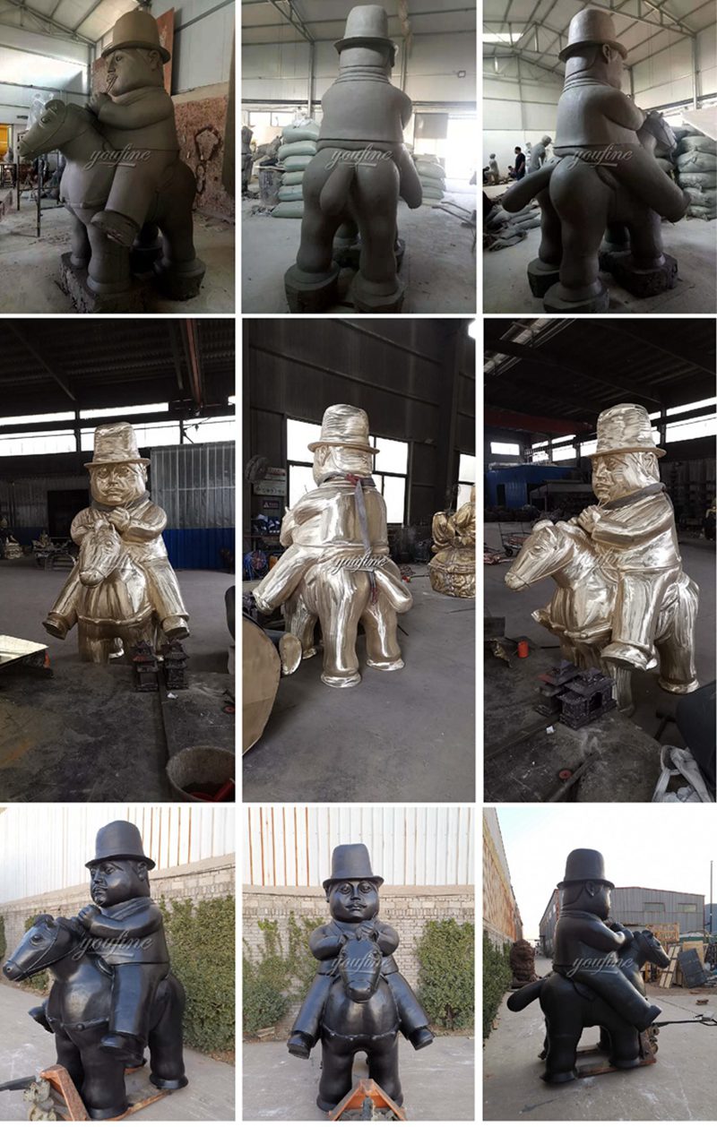 bronze botero man on horse statue casting process