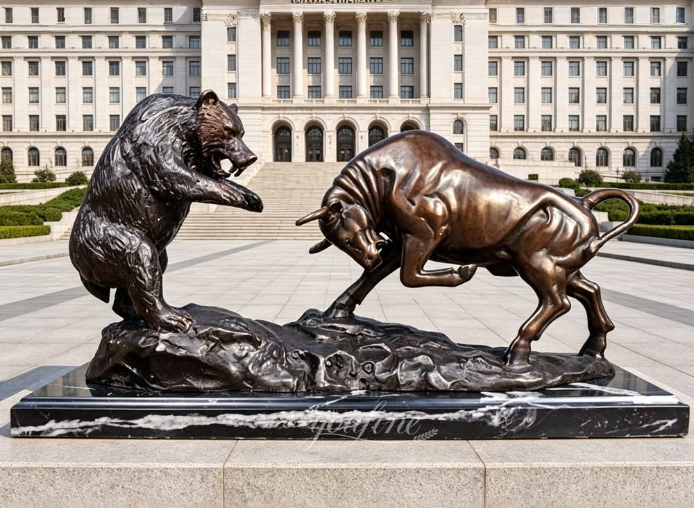 bronze bull and bear statue for a municipal building