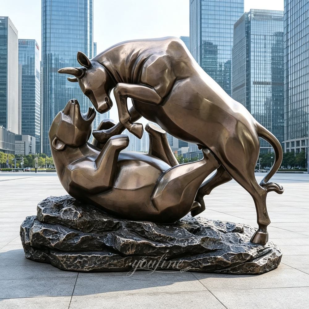 bronze bull and bear statue for financial plaza