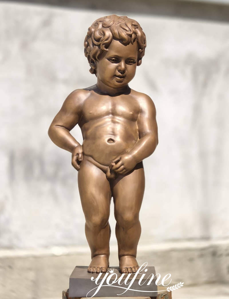 brown bronze cherub peeing fountain