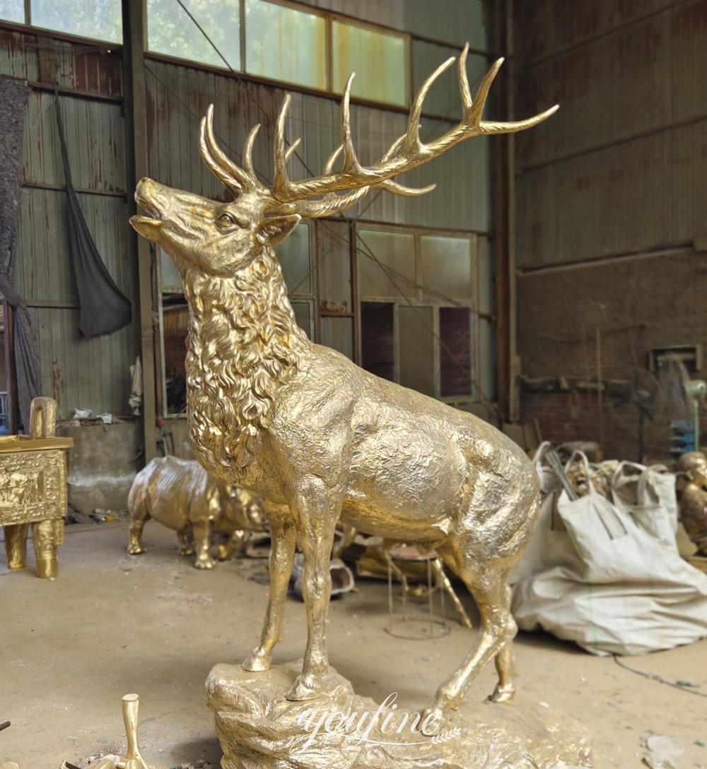 bronze deer sculpture polishing display
