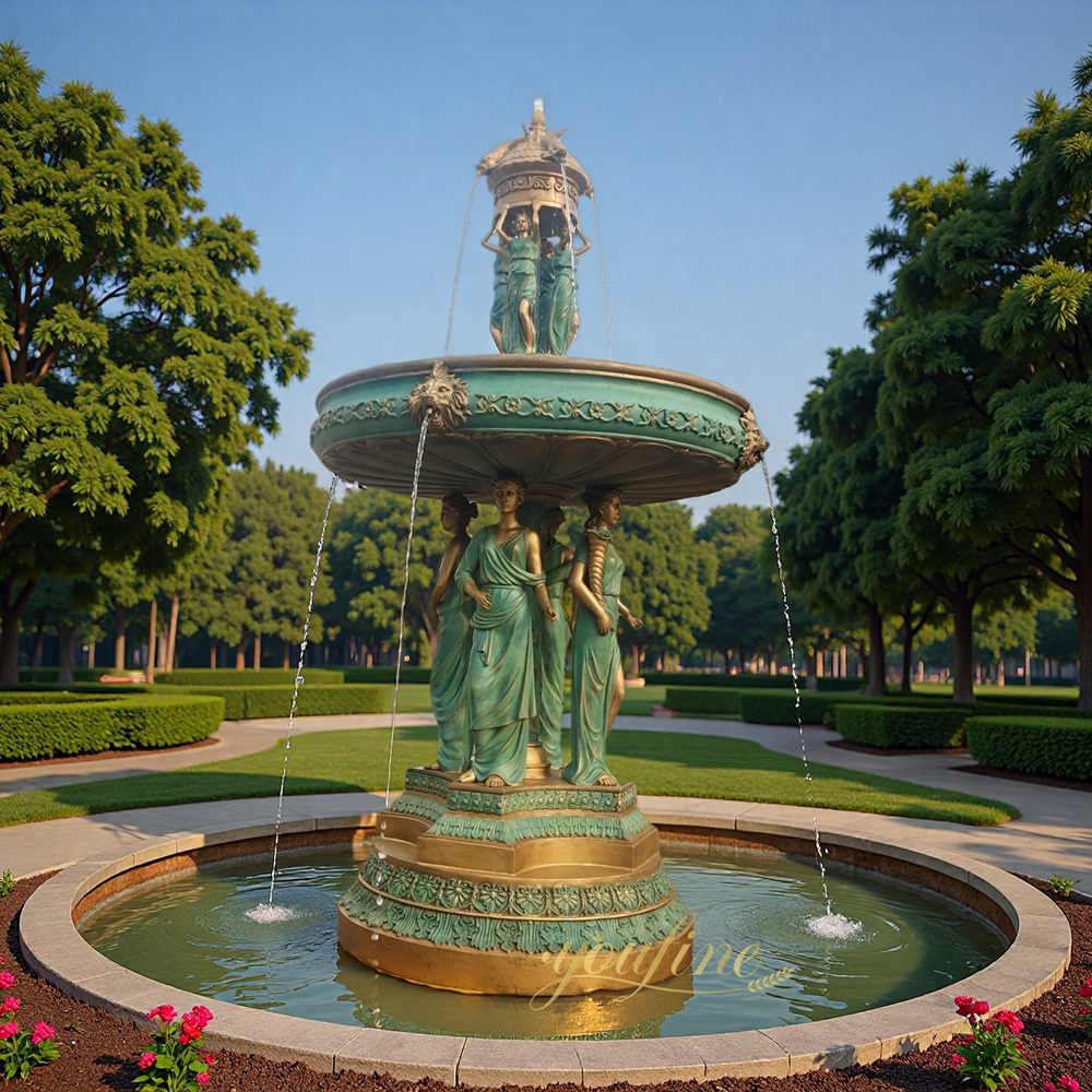 bronze female outdoor fountain for garden decor