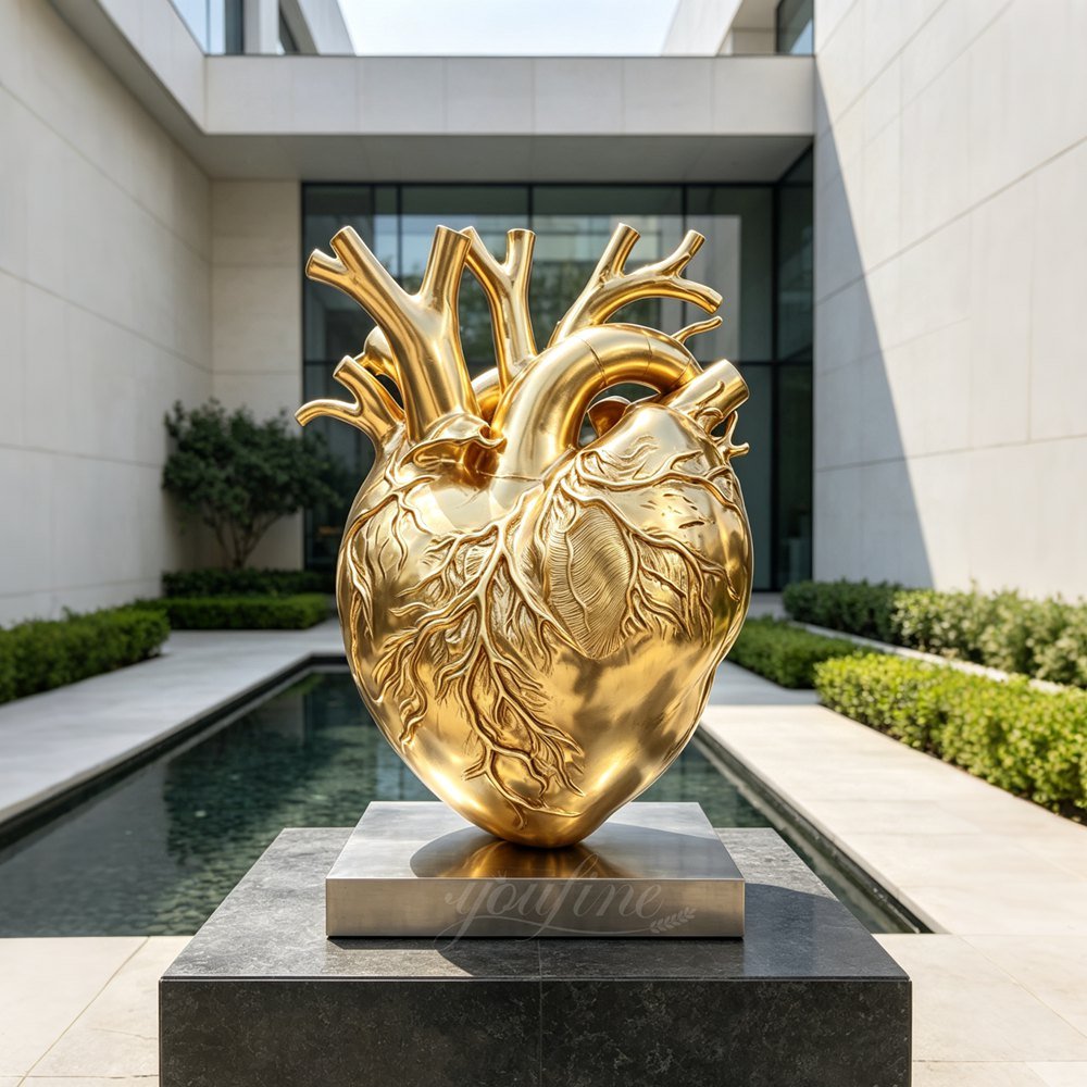 bronze golden anatomical human heart sculpture for yard decor