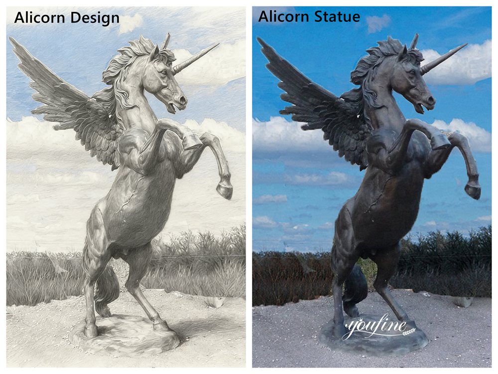 bronze life size unicorn statue with wings