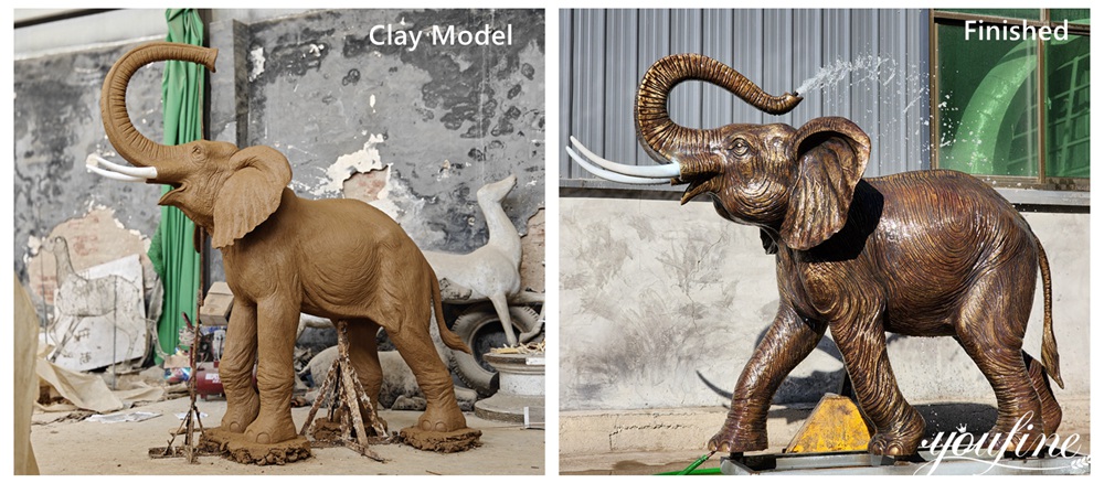 brown bronze elephant fountain casting process