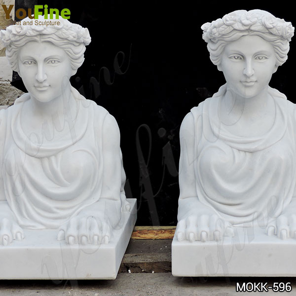 Hand Carved Outdoor White Marble Female Sphinx Statue for Garden for Sale MOKK-596