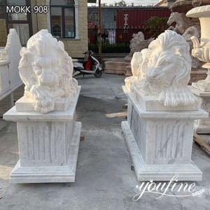  » Natural White Marble Lion Statue for Front Porch Factory Supply MOKK-908