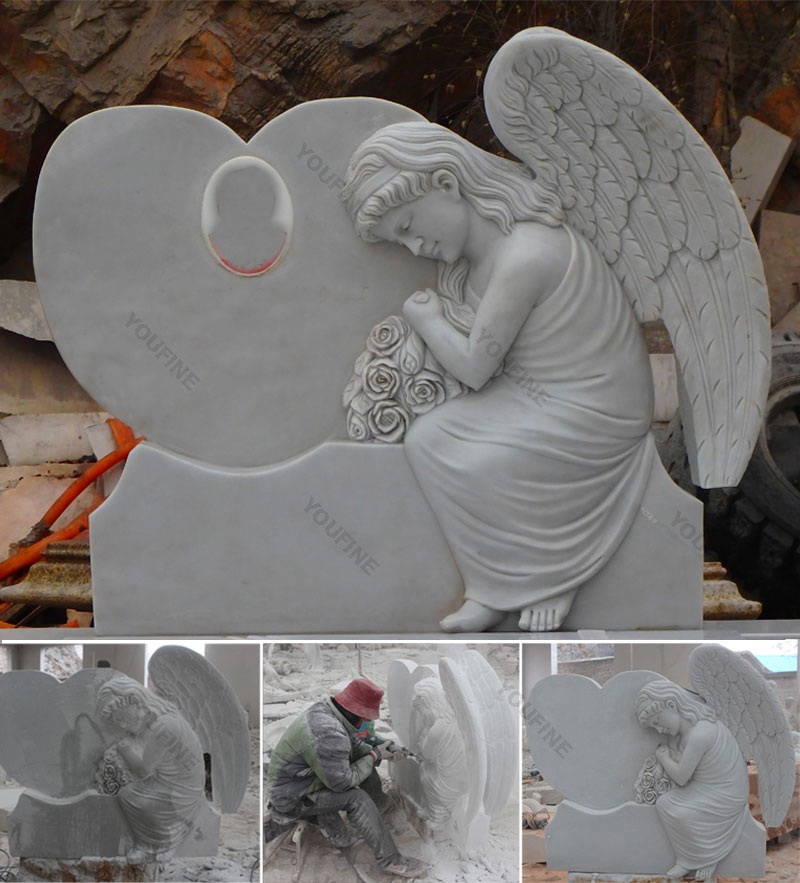 carving process of marble angel headstones for babies