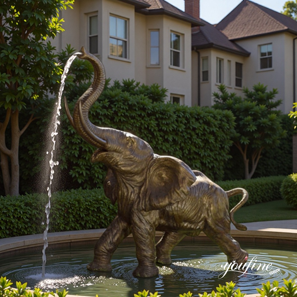 casting cute bronze outdoor elephant fountain for yard decor