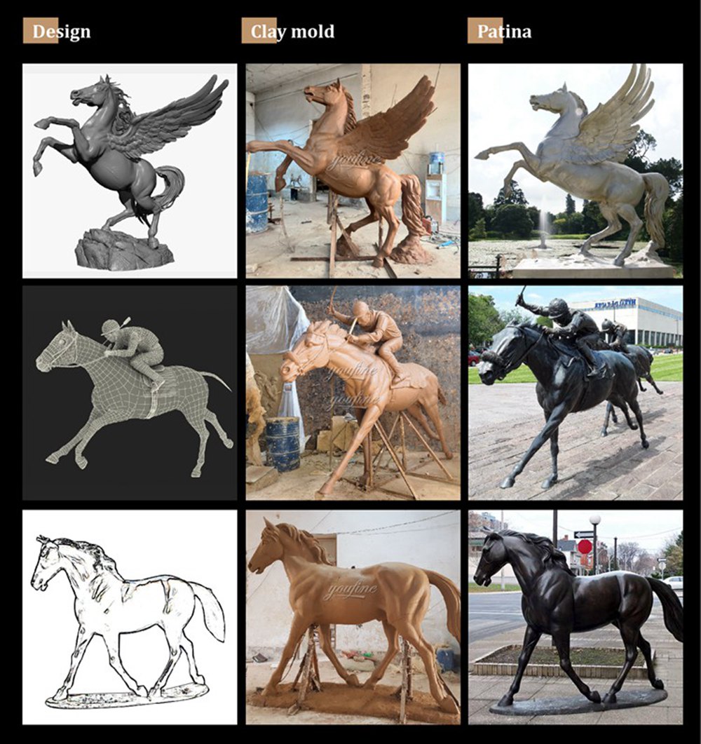 casting process of brass horse statues