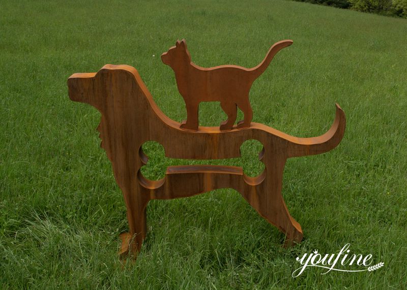 cat and dog corten steel sculpture - YouFine Sculpture (2)
