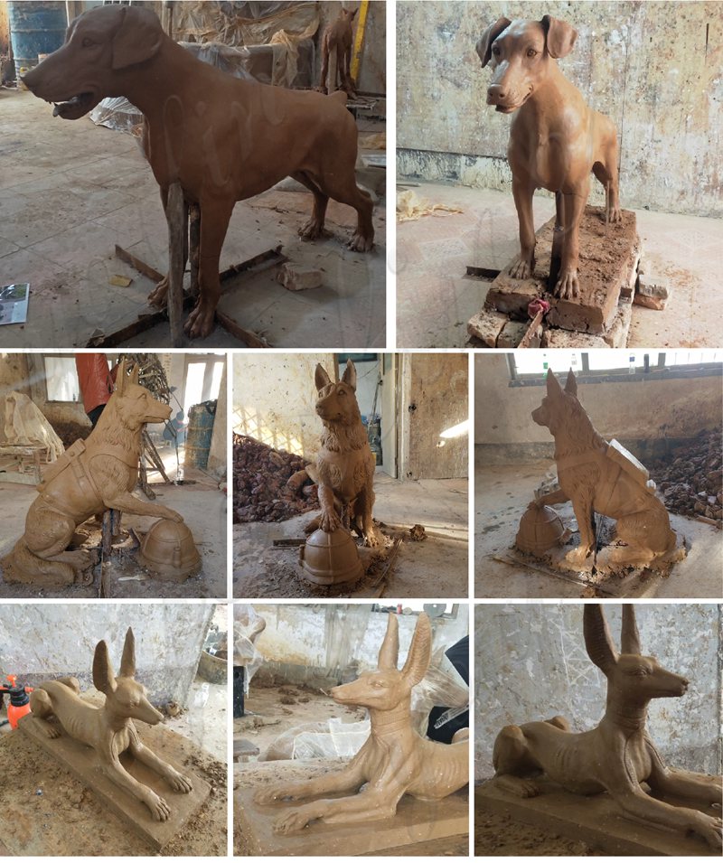 clay models of bronze dog statues