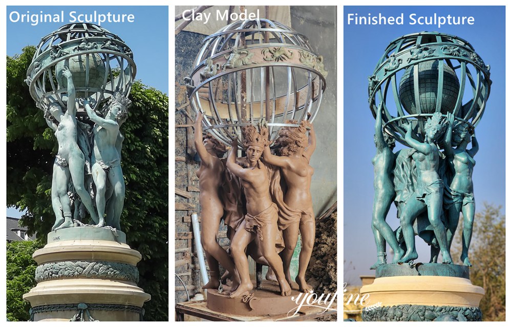 comparison of details between the original bronze fountain and the finished fountain sculpture