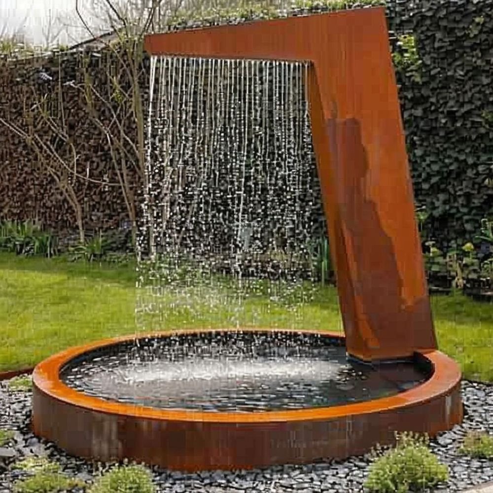 Corten steel L-shaped water feature