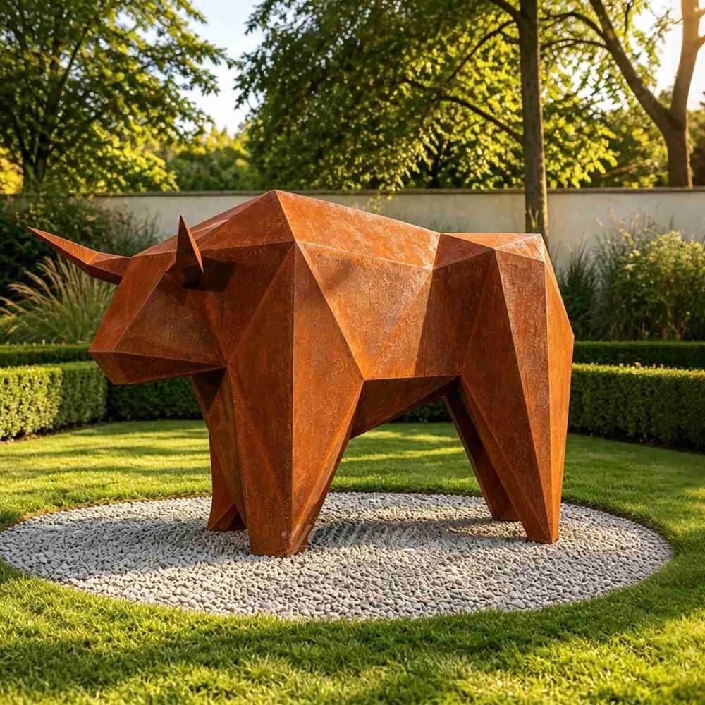 Corten steel bull sculpture