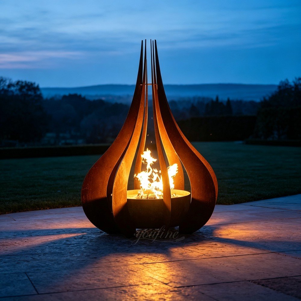 Corten steel fire pit sculpture