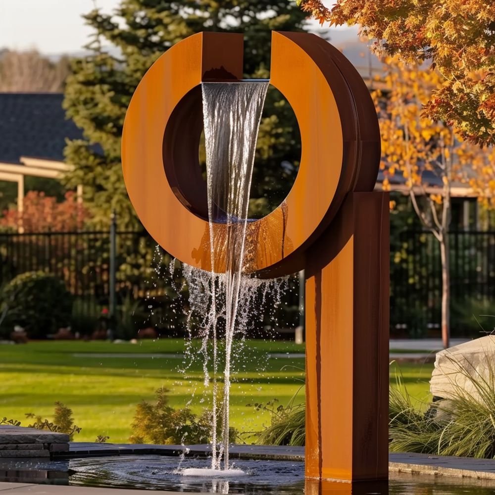 Corten steel ring water feature