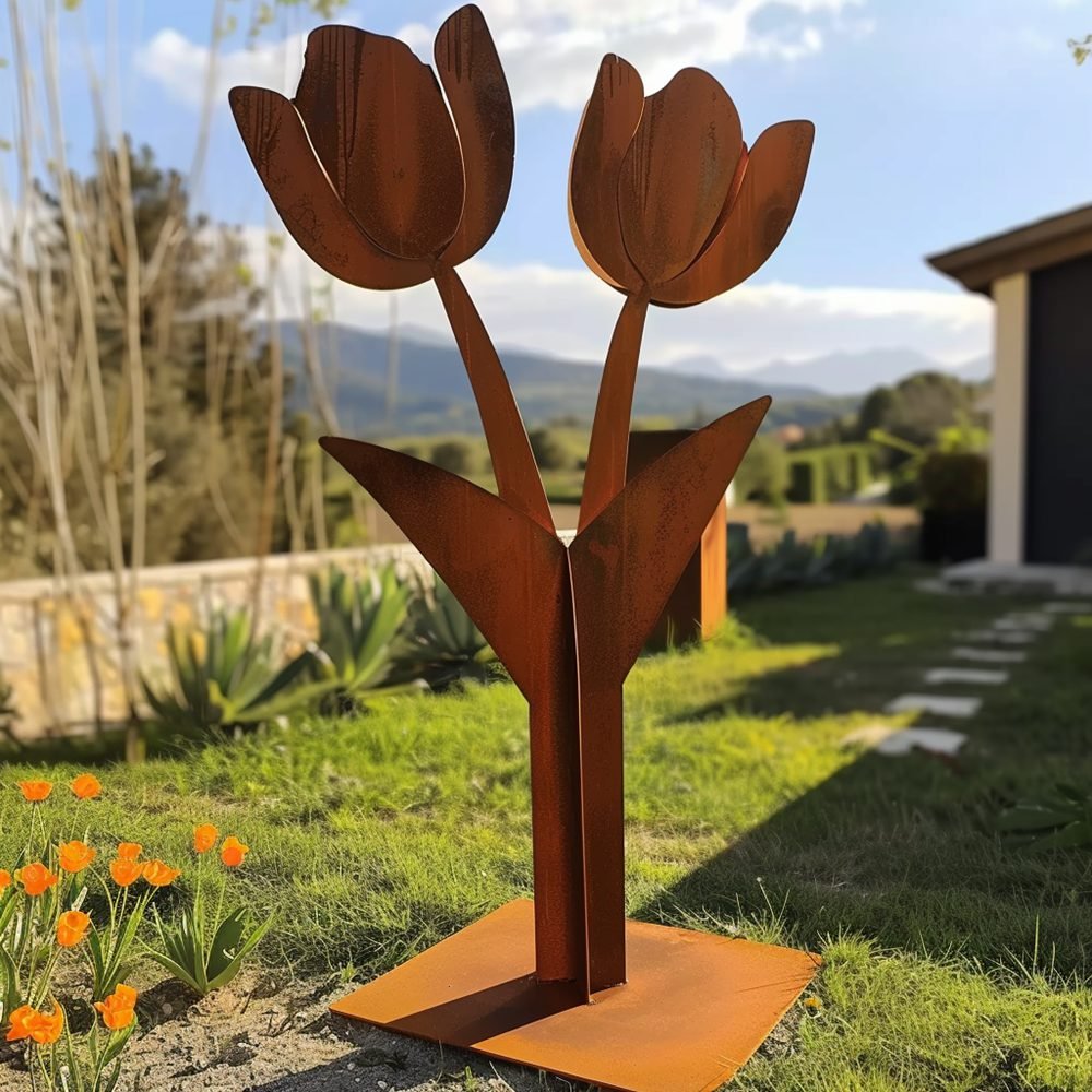 Corten steel tulip sculpture