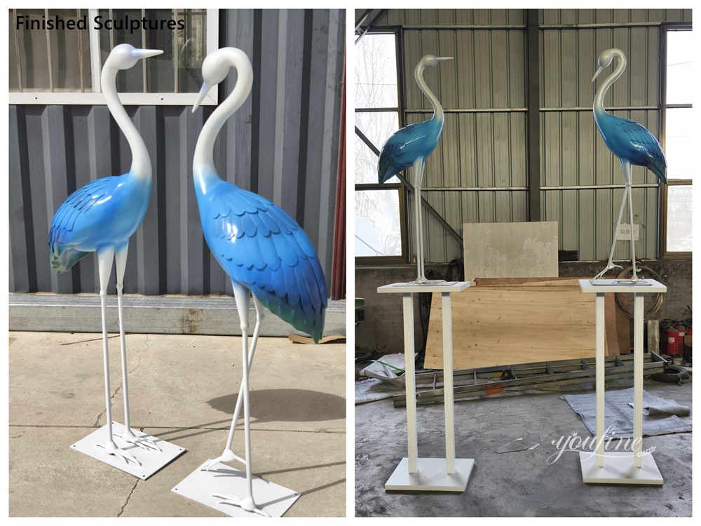 custom blue stainless steel metal crane sculptures