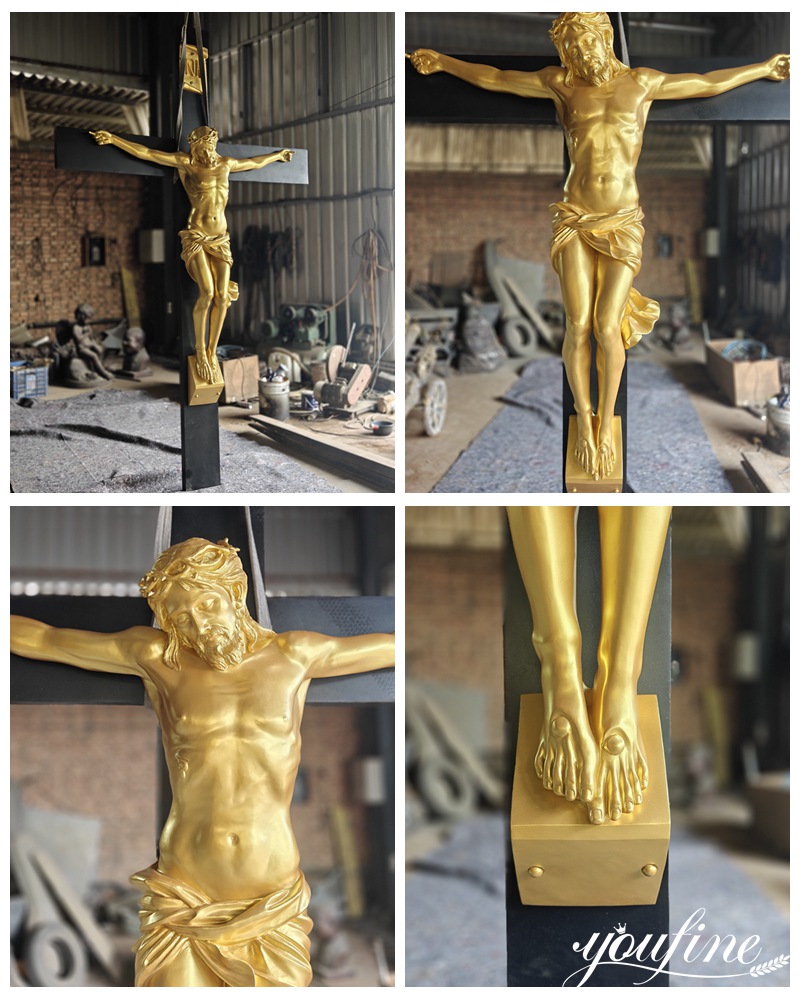 custom golden bronze Jesus on the cross statue details