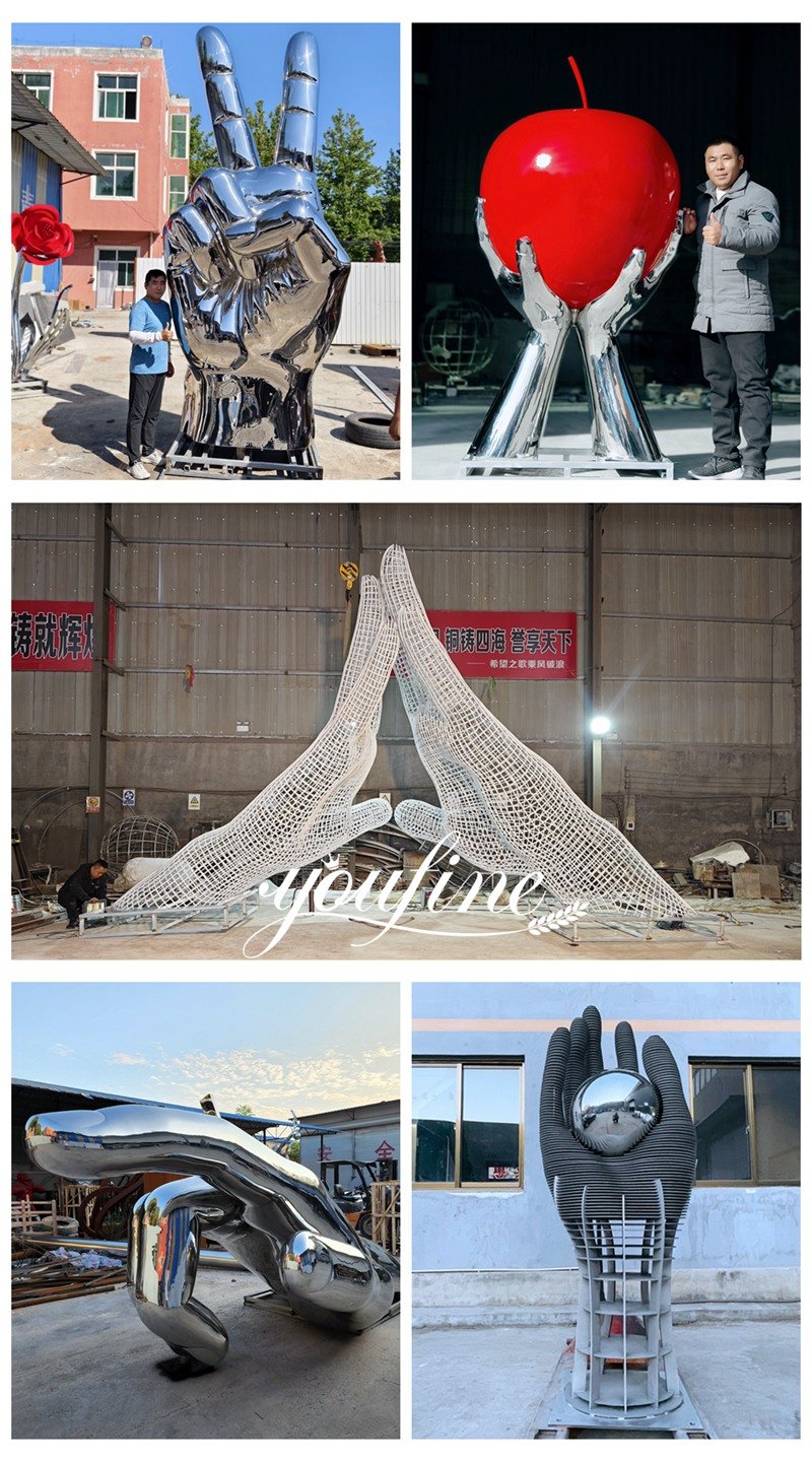custom large metal hand sculptures display